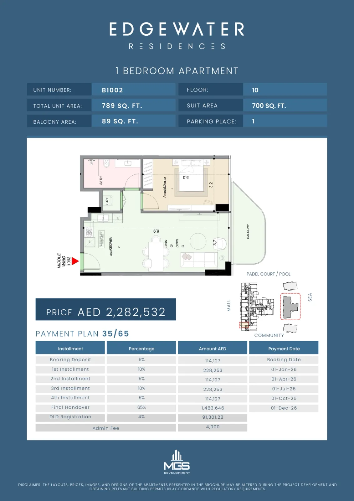 Floor plan for Unit B1002