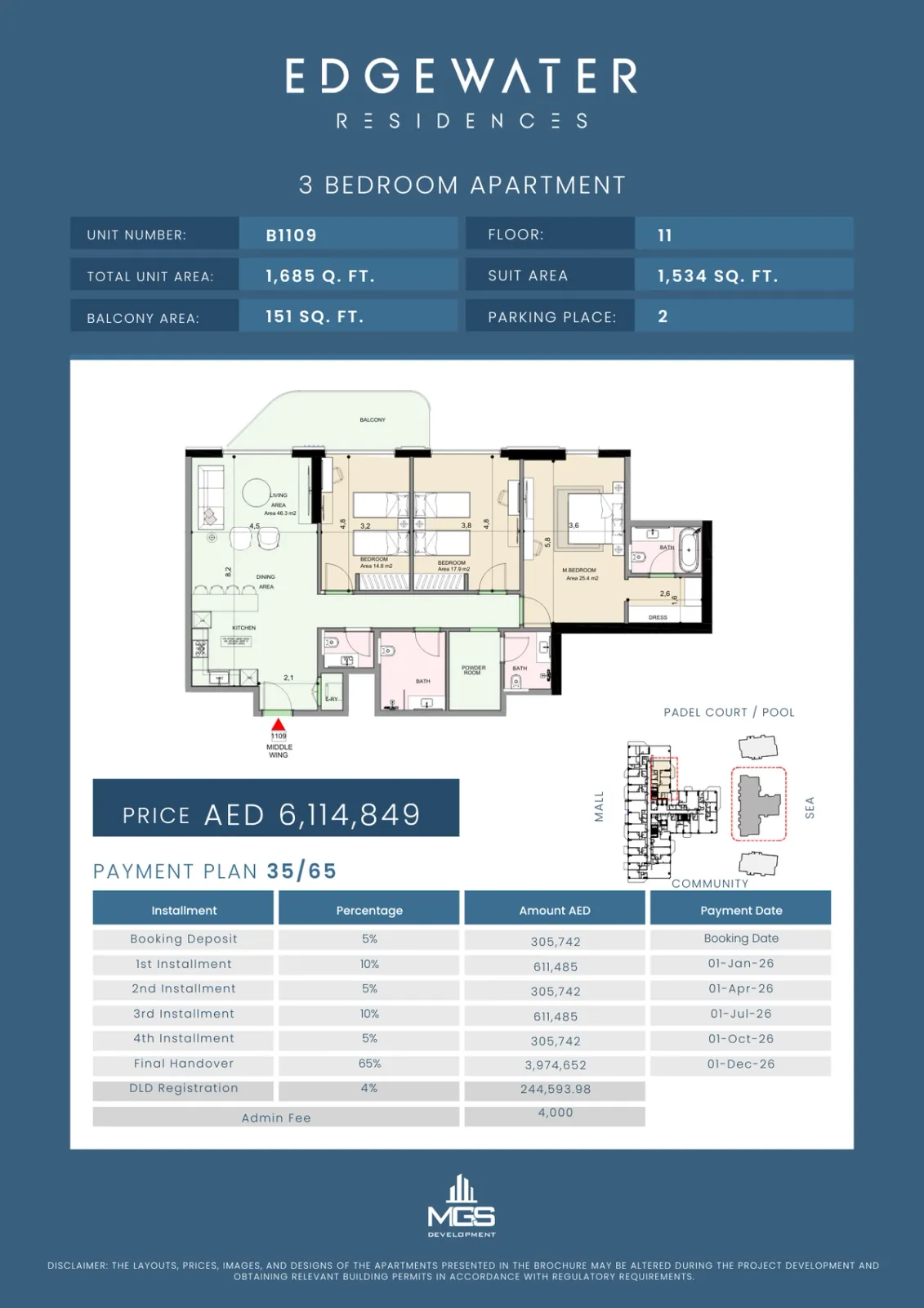 Floor plan for Unit B1109