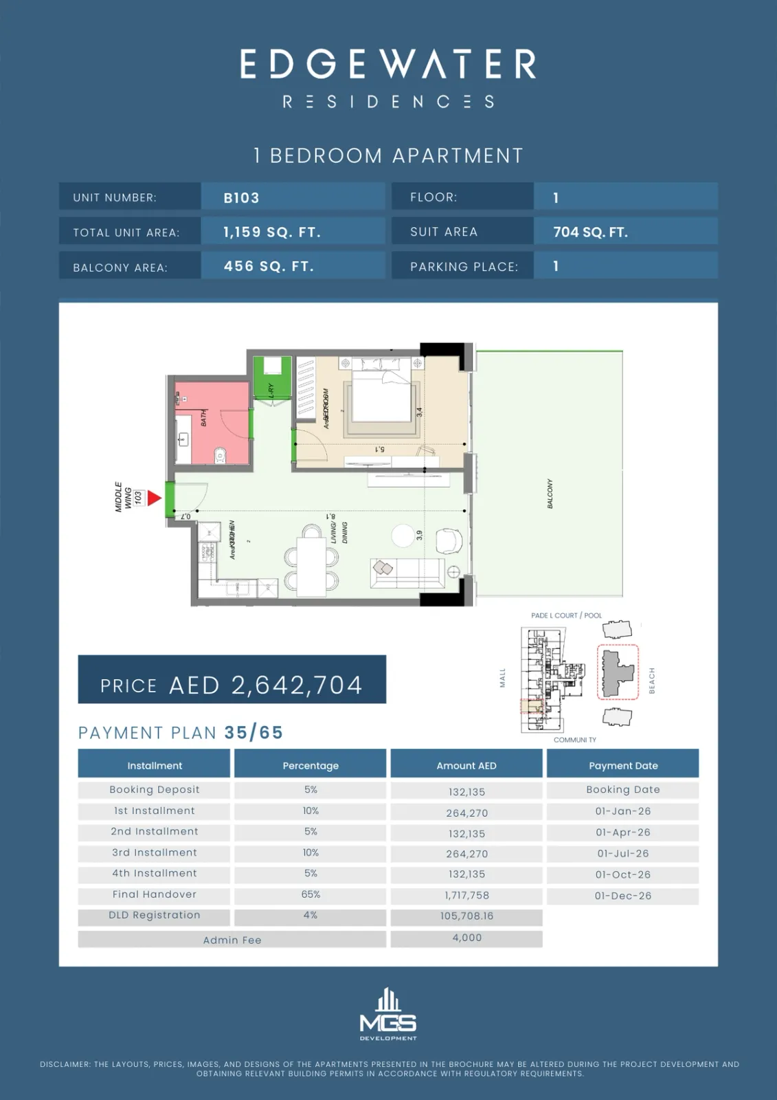 Floor plan for Unit B103