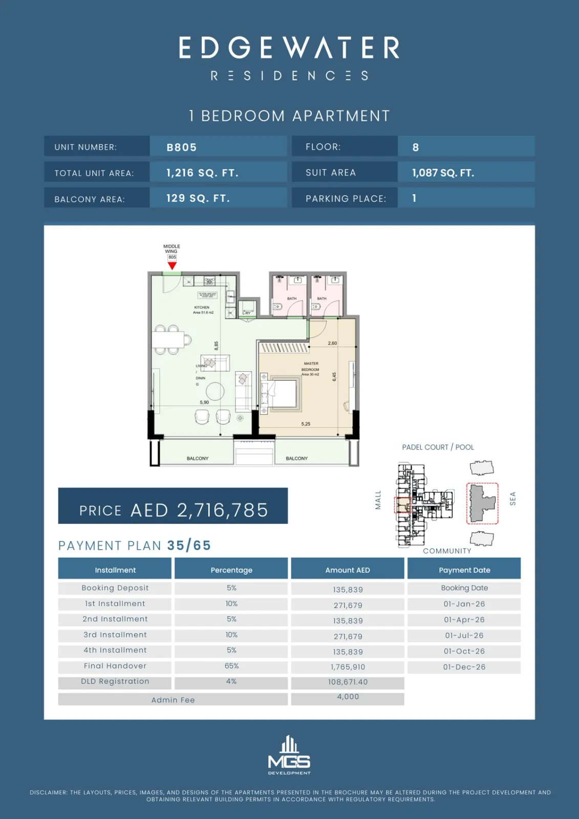 Floor plan for Unit B805