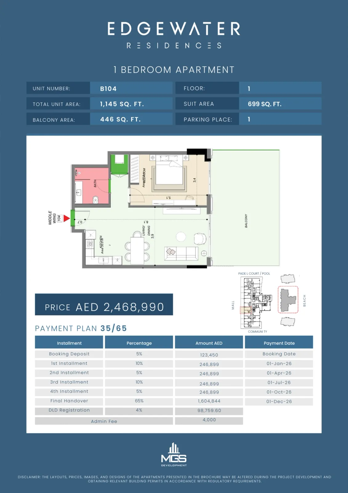 Floor plan for Unit B104
