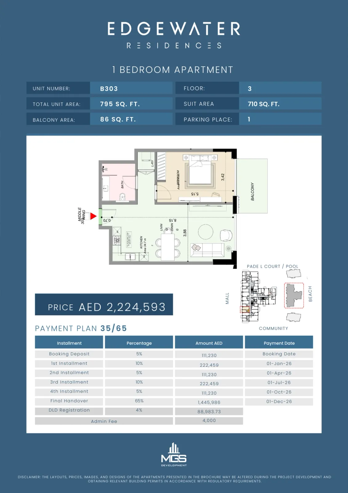 Floor plan for Unit B303