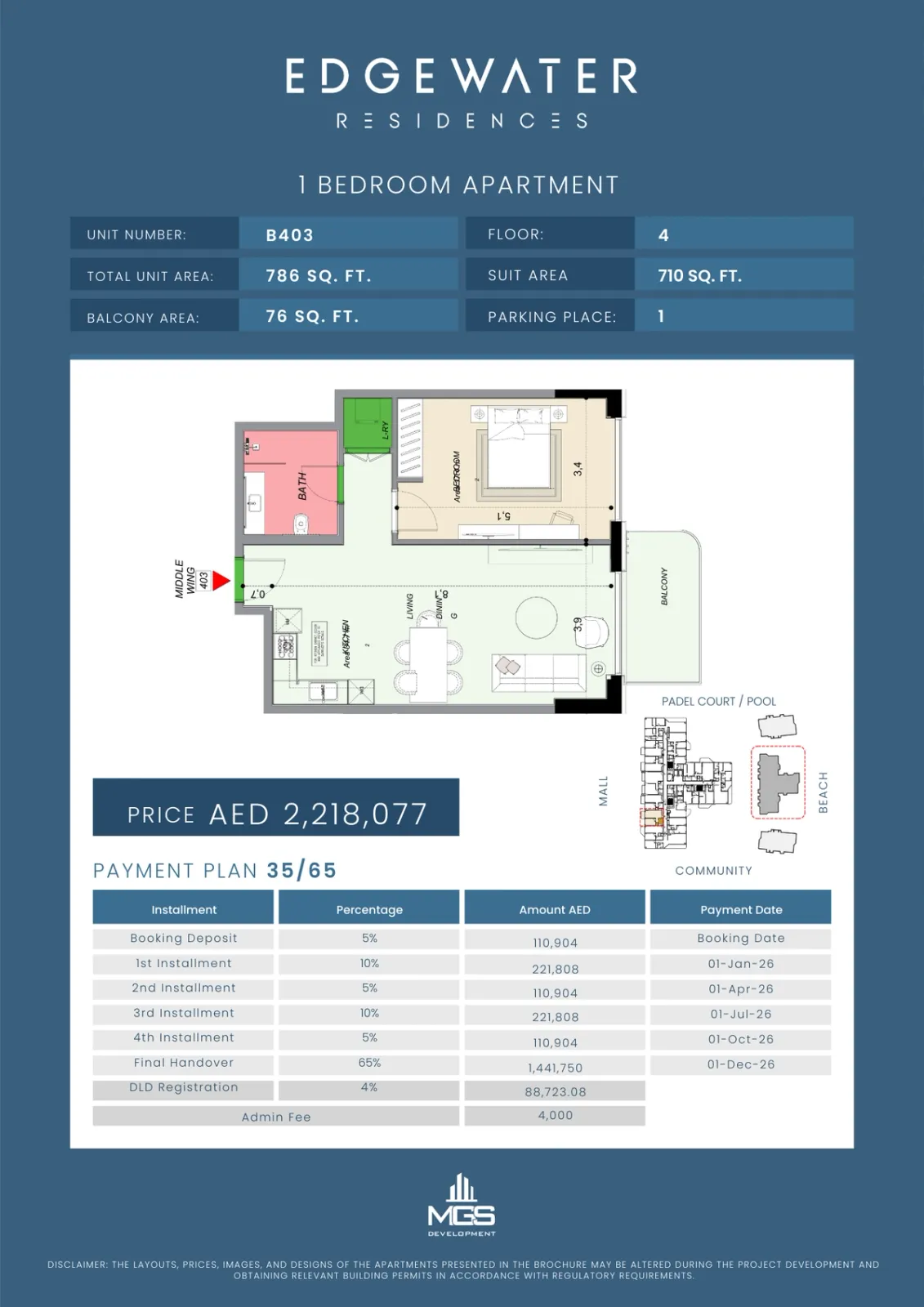 Floor plan for Unit B403