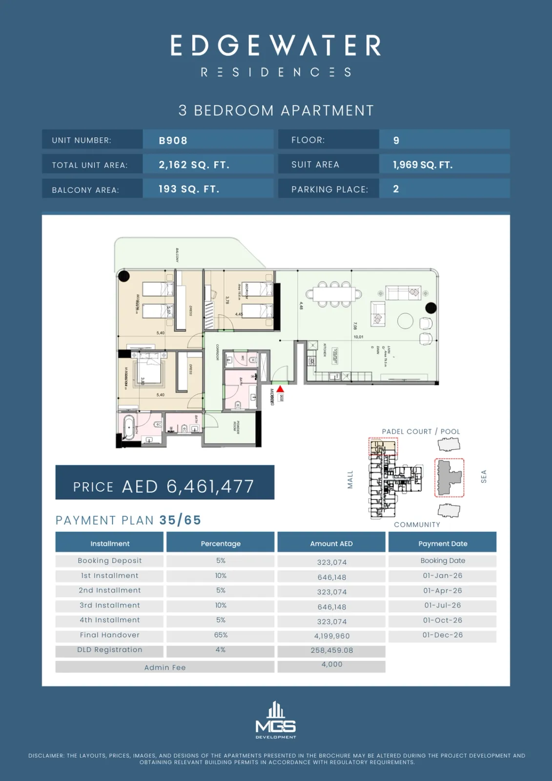 Floor plan for Unit B908