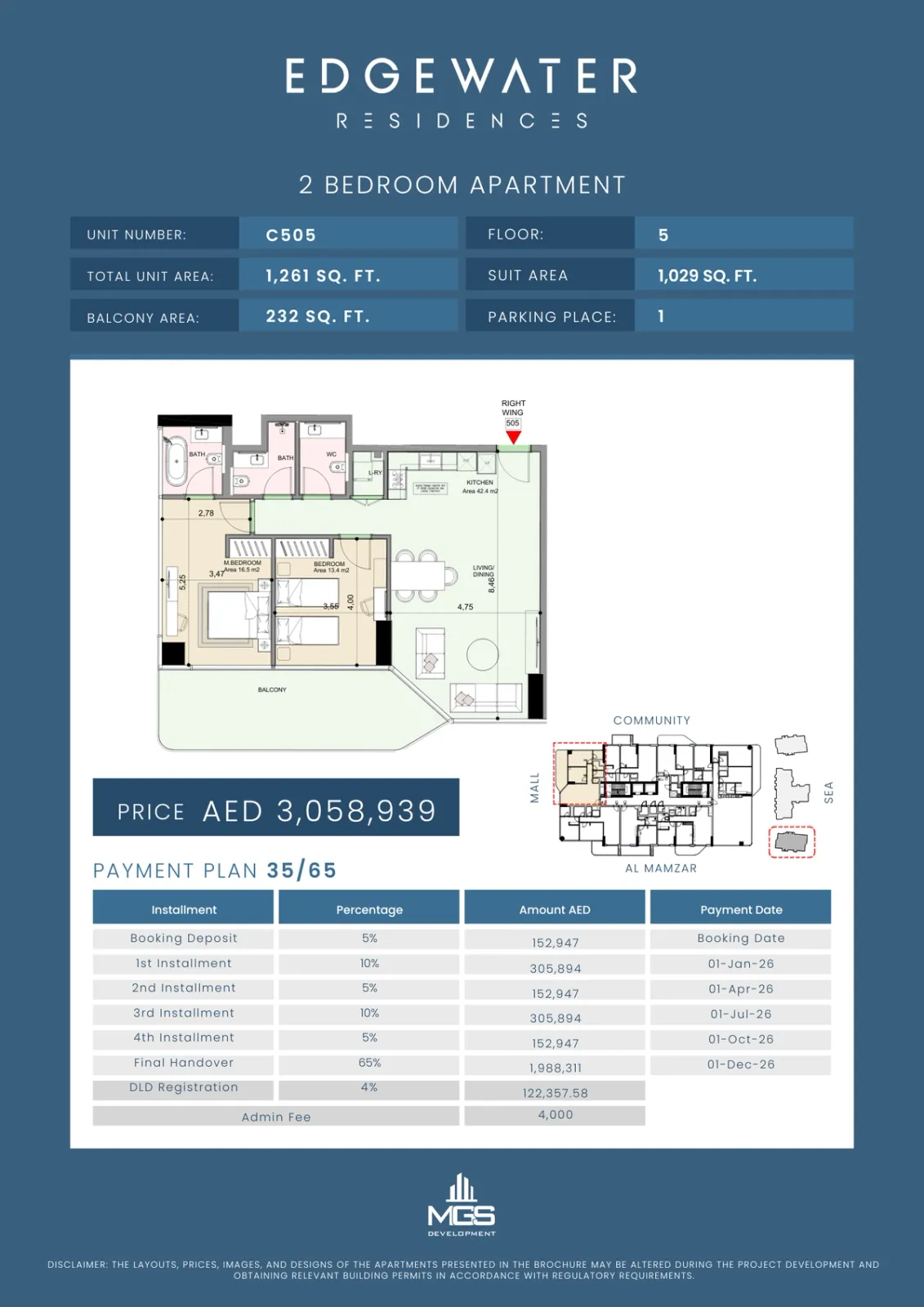 Floor plan for Unit C505