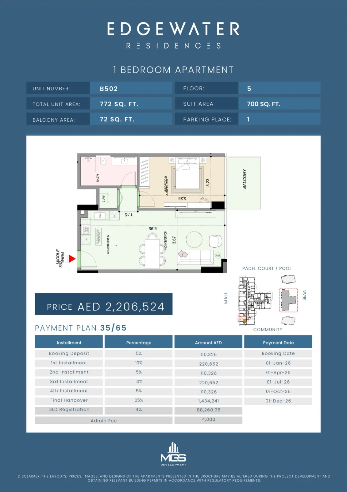 Floor plan for Unit B502