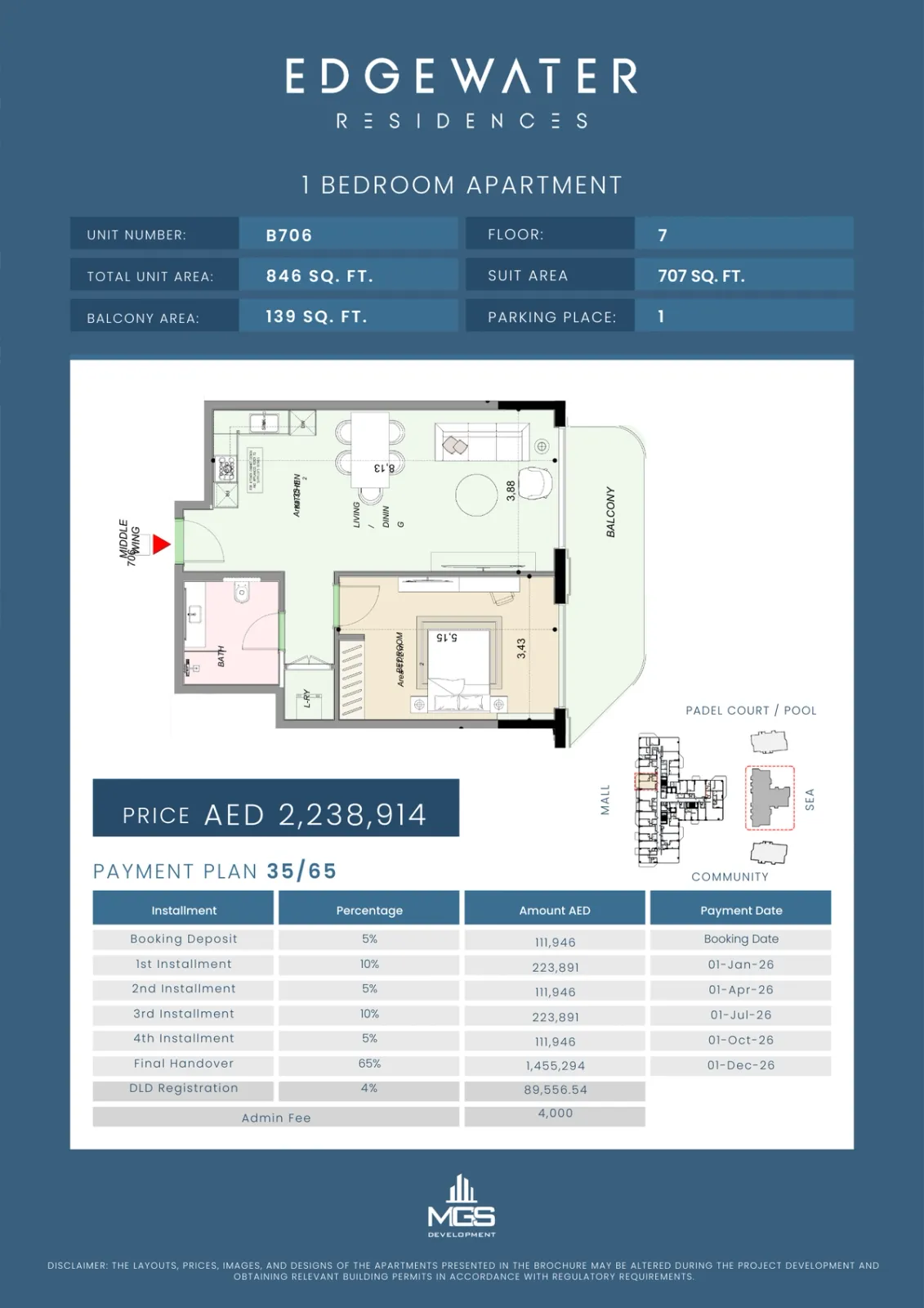 Floor plan for Unit B706