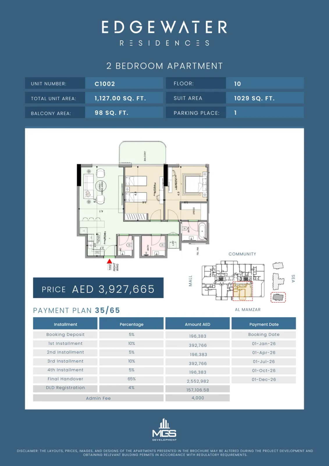 Floor plan for Unit C1002