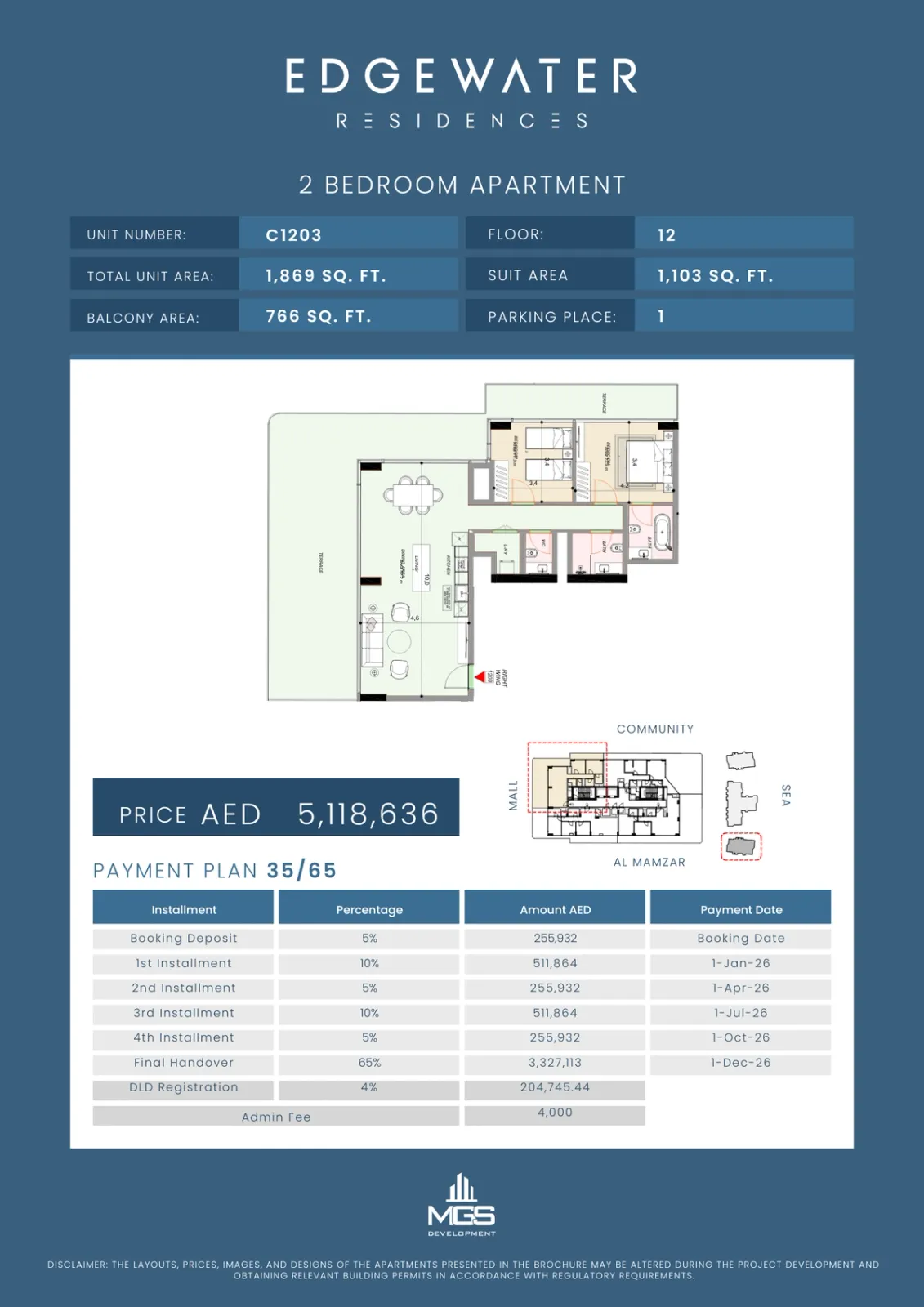 Floor plan for Unit C1203