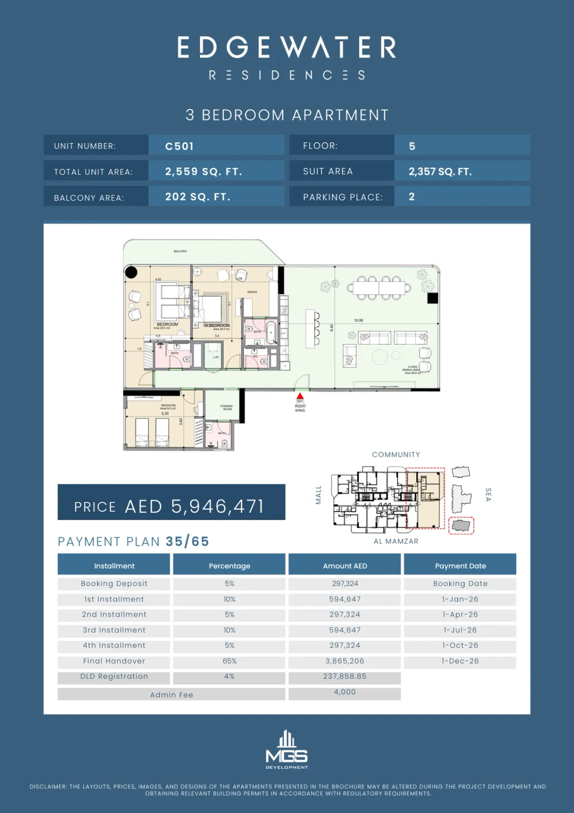 Floor plan for Unit C501