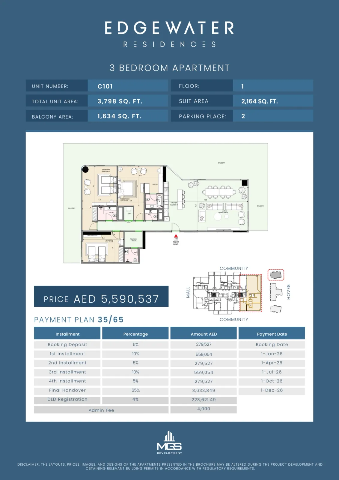 Floor plan for Unit C101