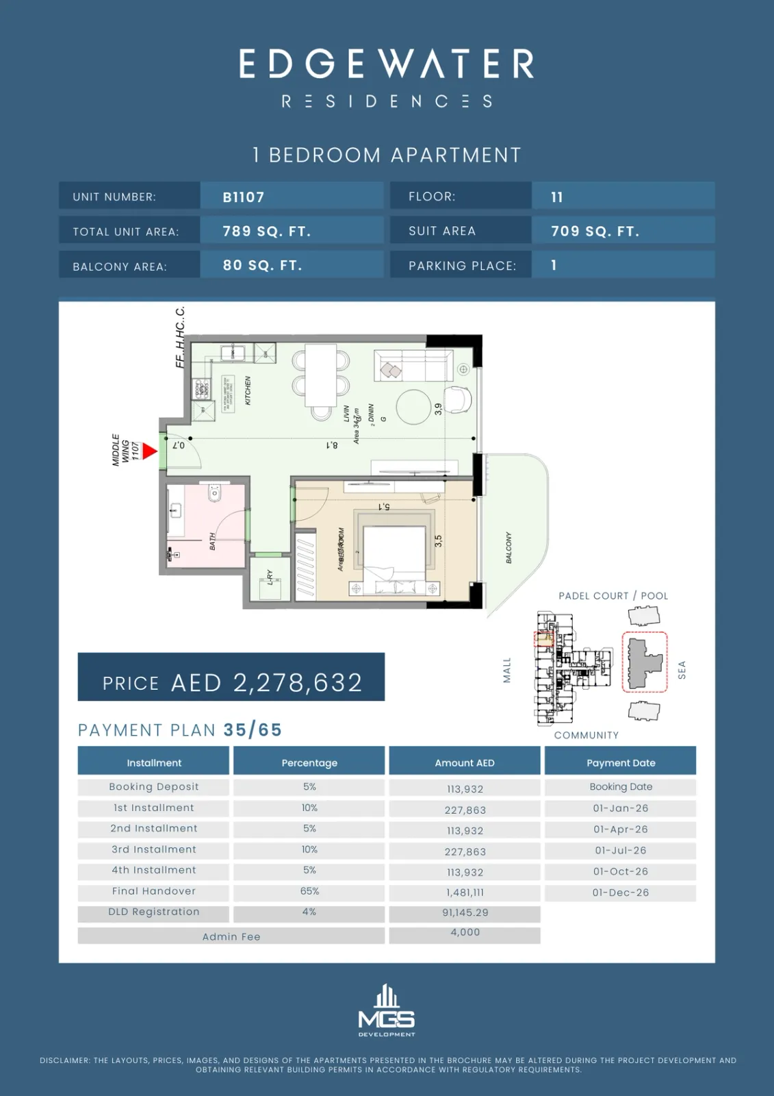 Floor plan for Unit B1107