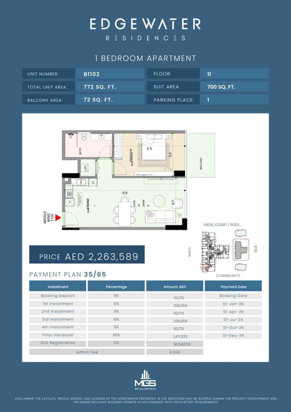 Floor plan for Unit 1102