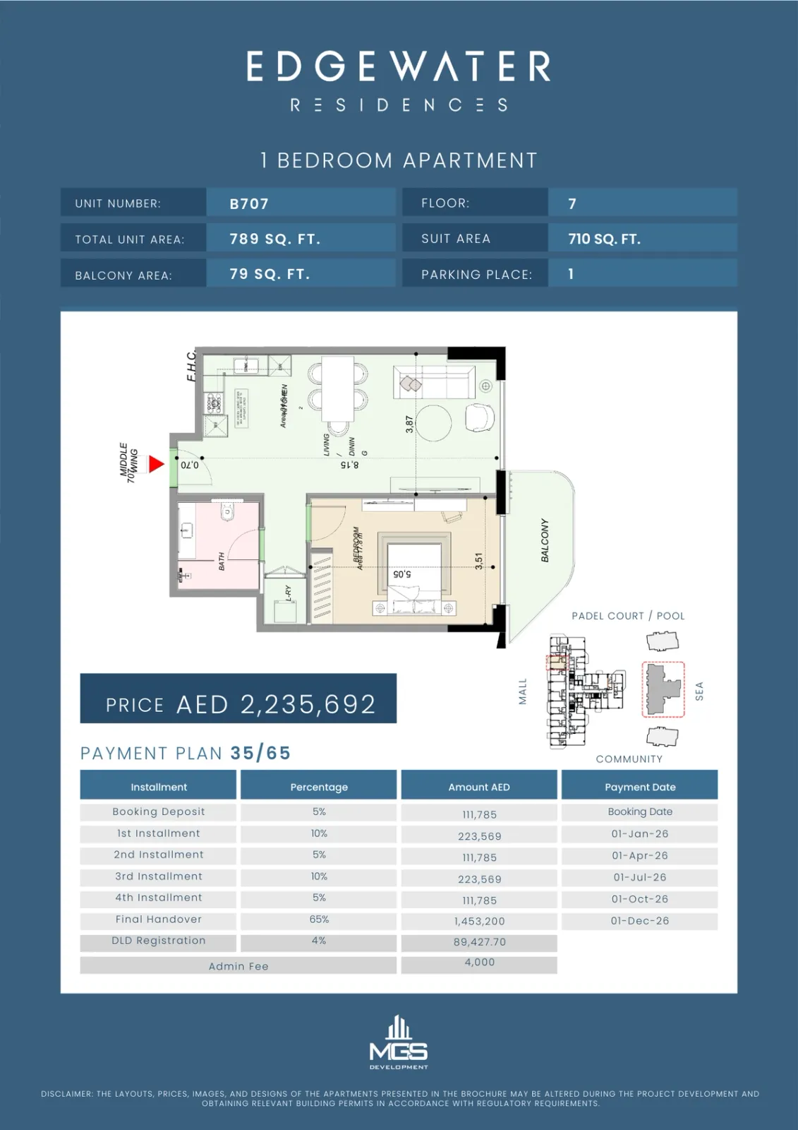 Floor plan for Unit B707