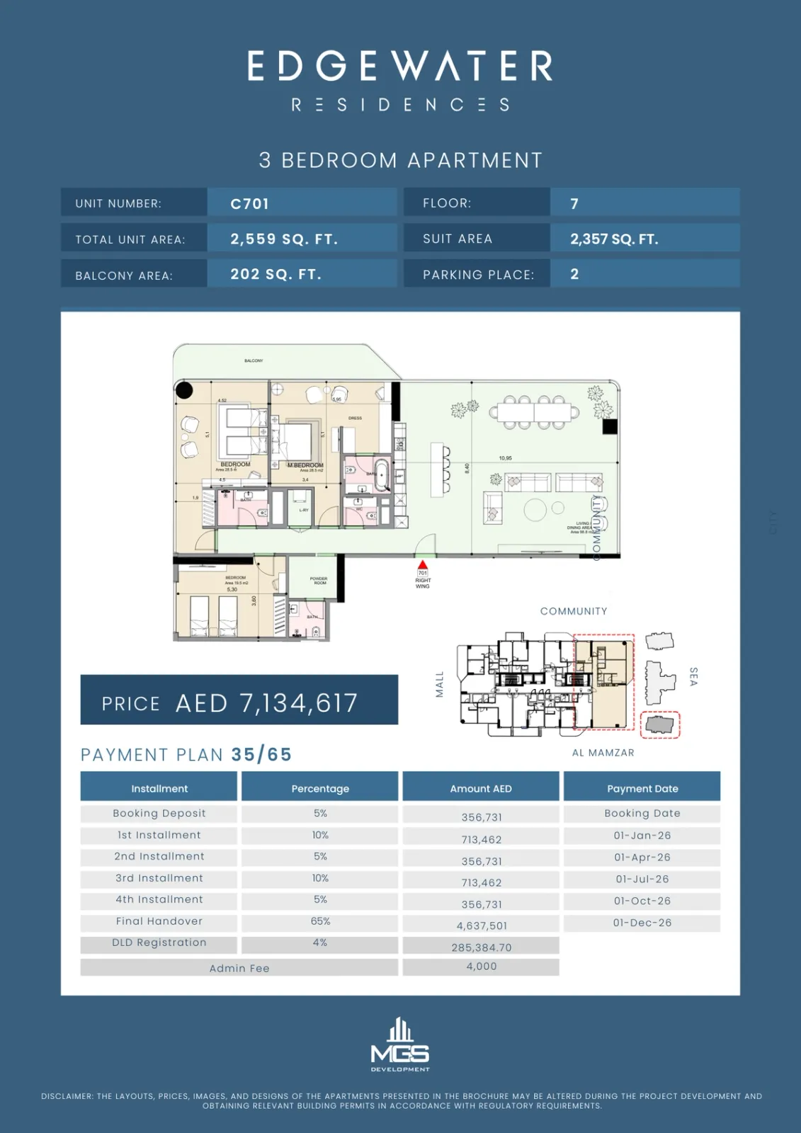 Floor plan for Unit C701