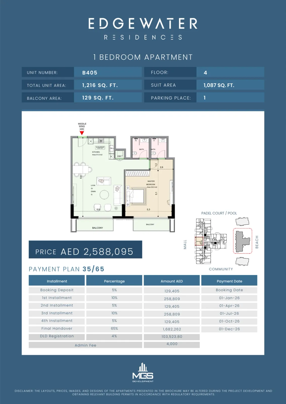 Floor plan for Unit B405