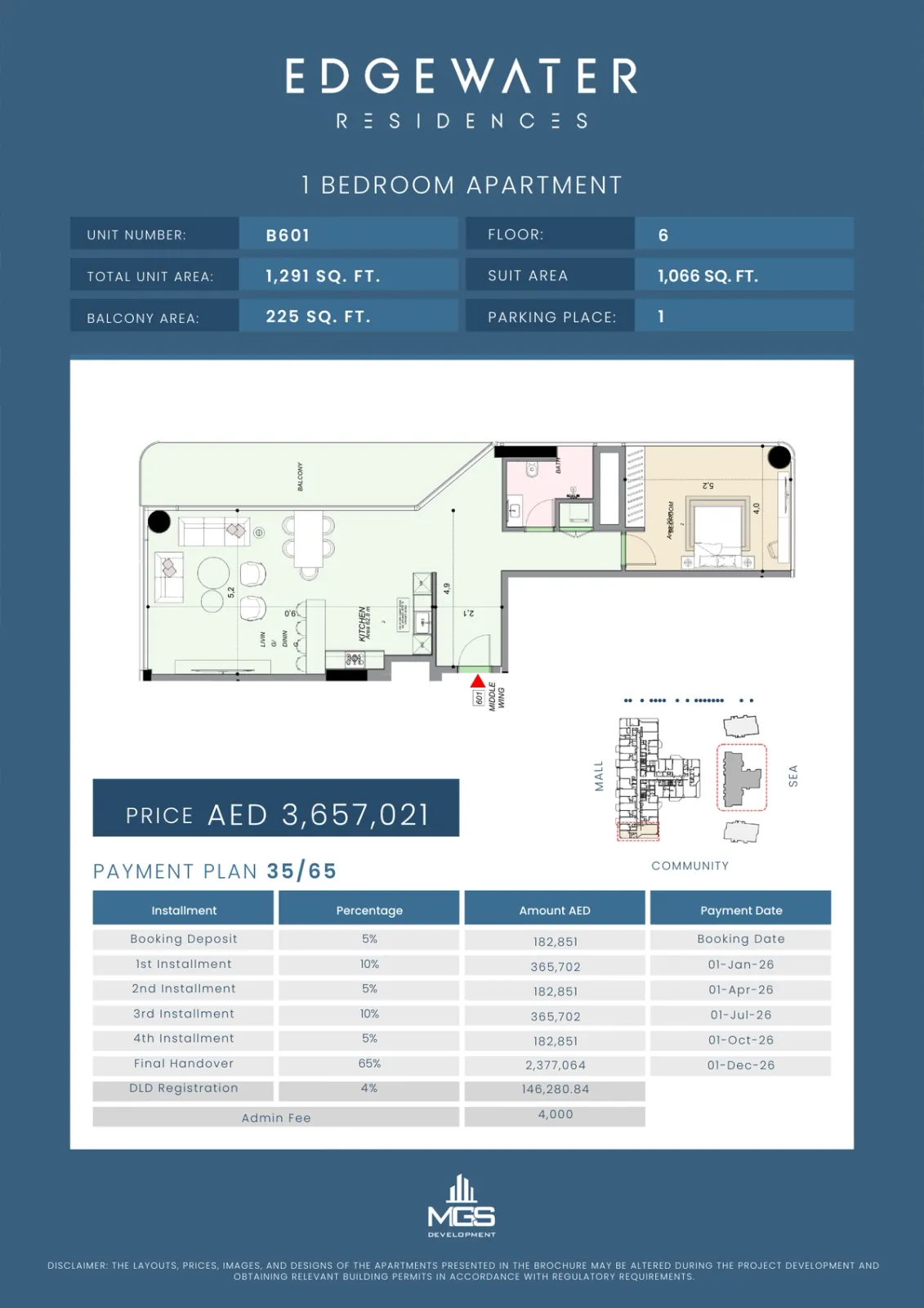 Floor plan for Unit B601