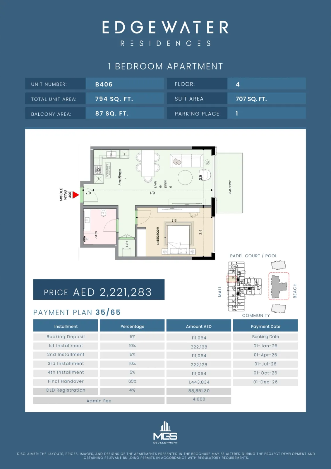 Floor plan for Unit B406
