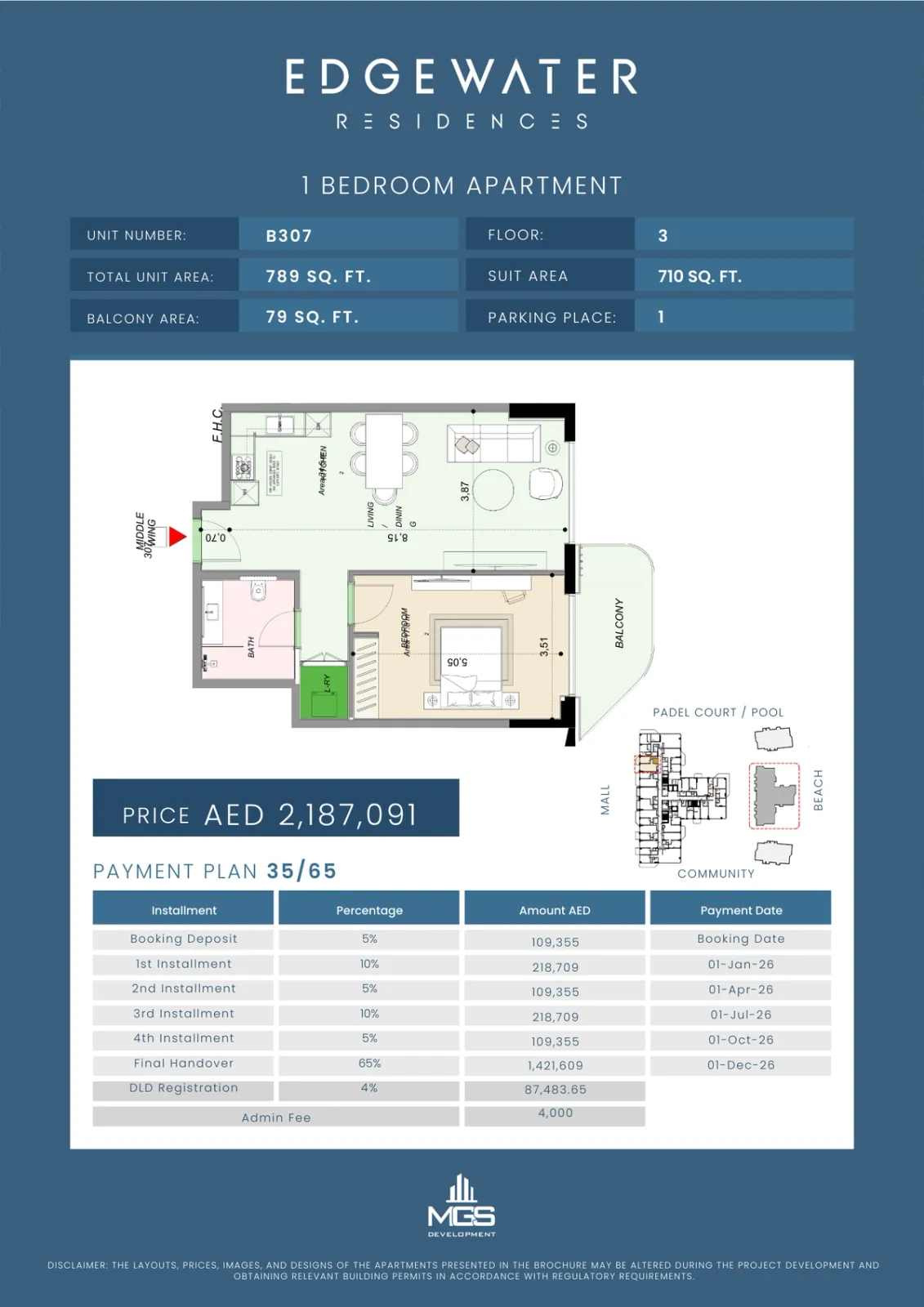 Floor plan for Unit B307