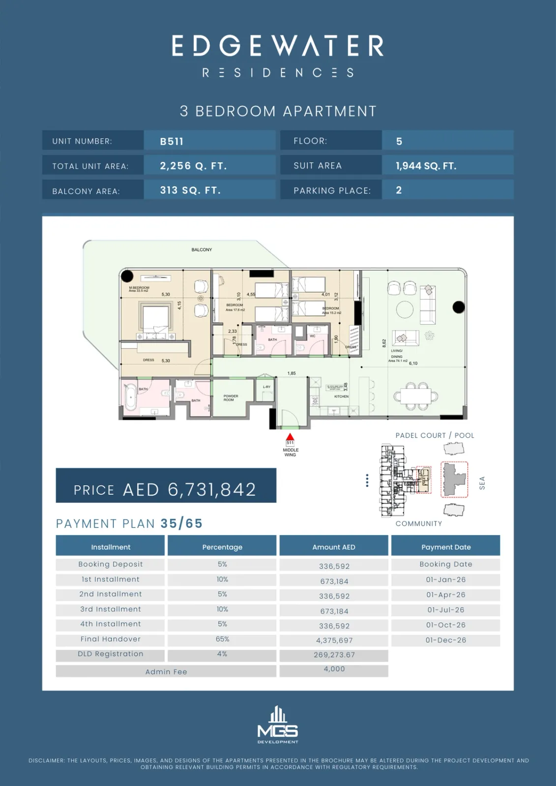 Floor plan for Unit B511