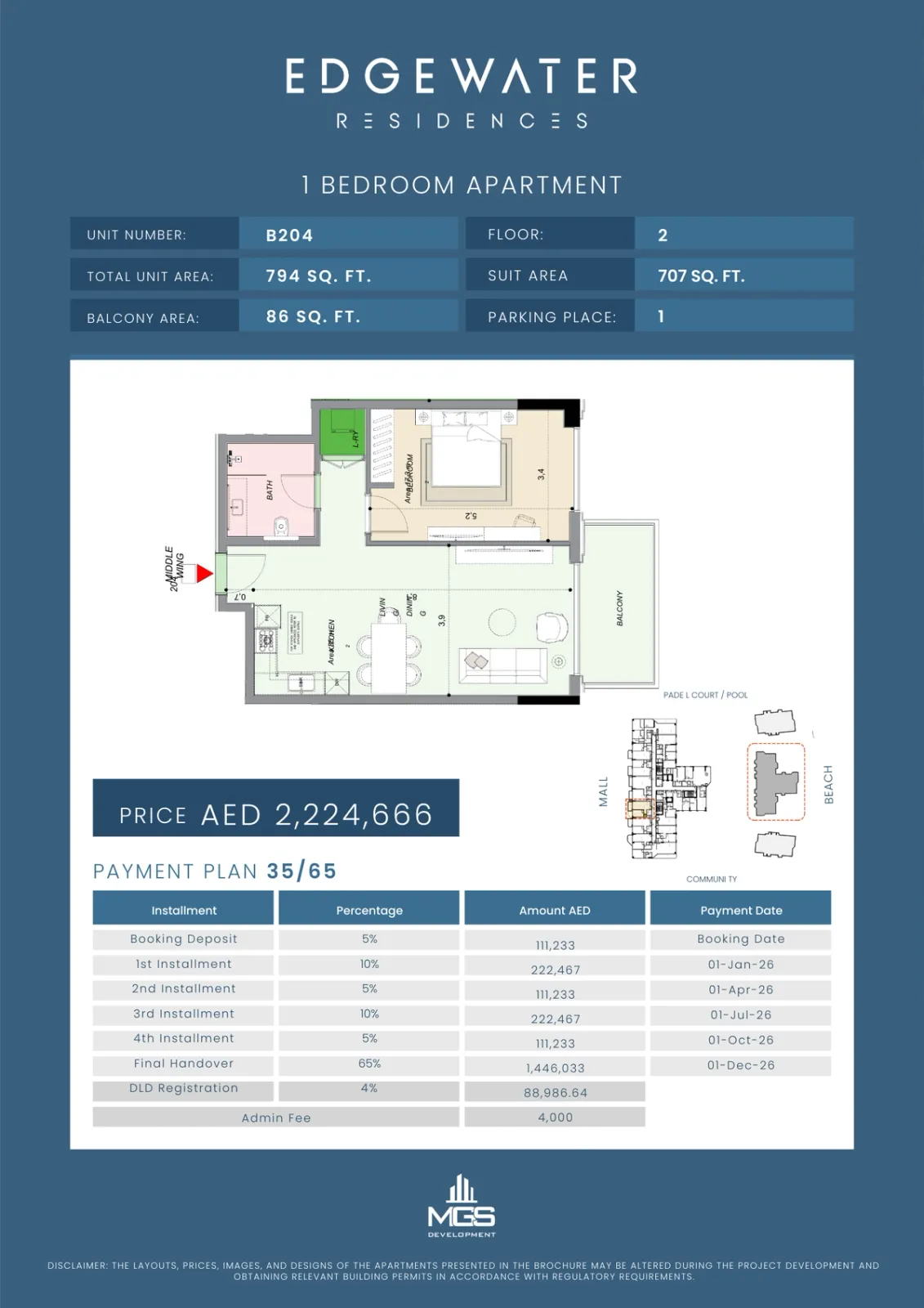 Floor plan for Unit B204