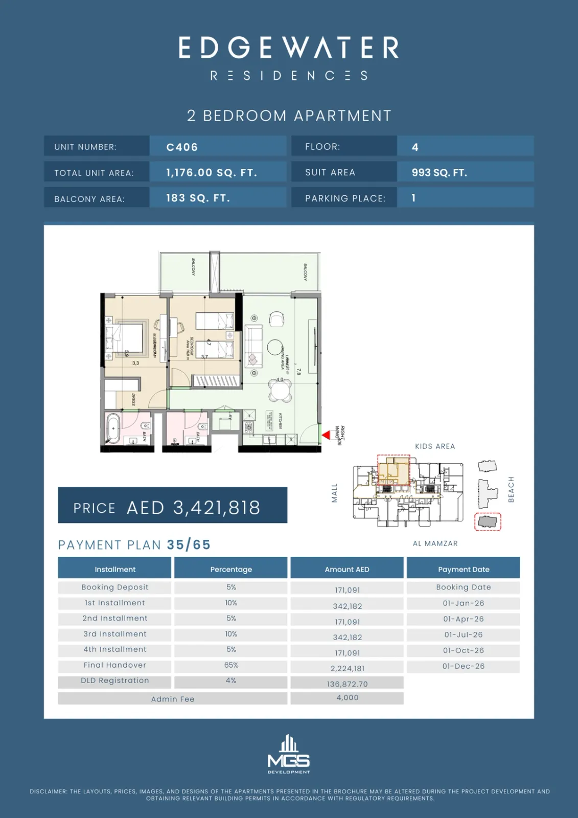 Floor plan for Unit C406