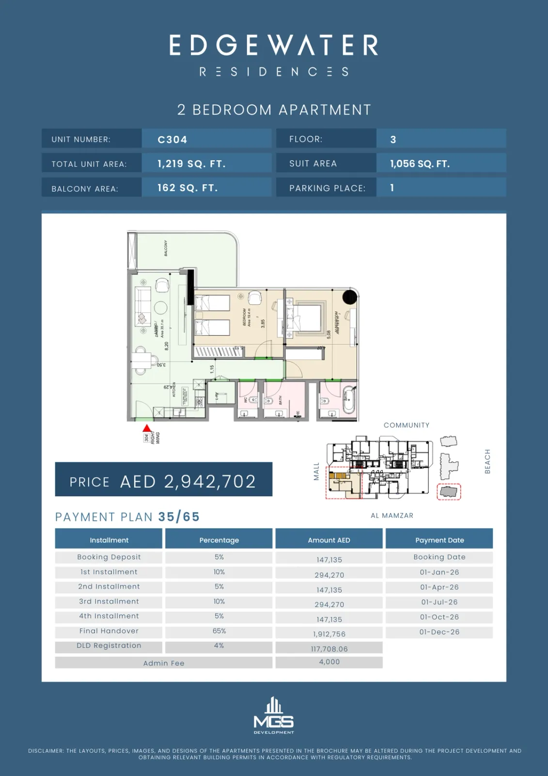 Floor plan for Unit C304