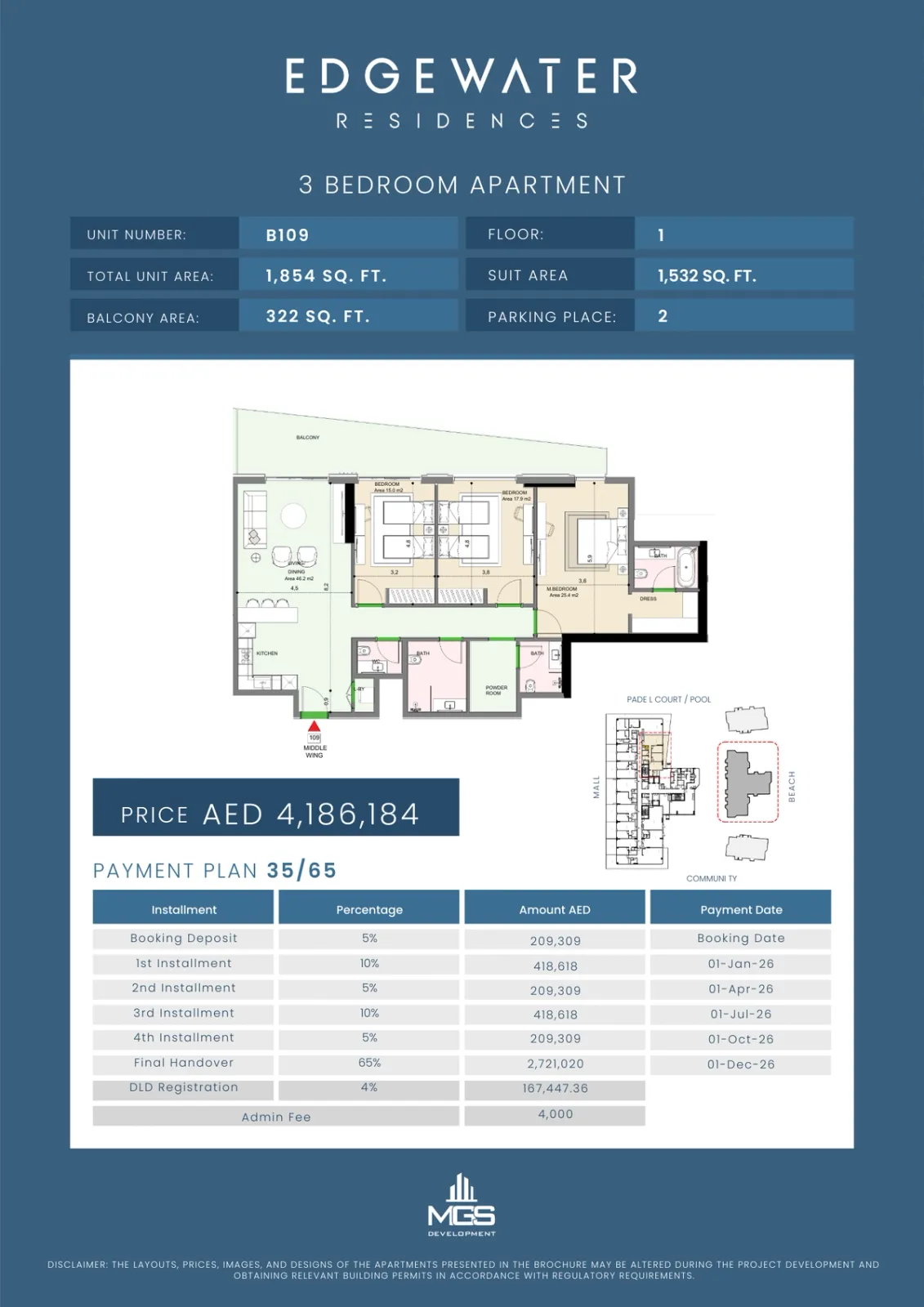Floor plan for Unit B109