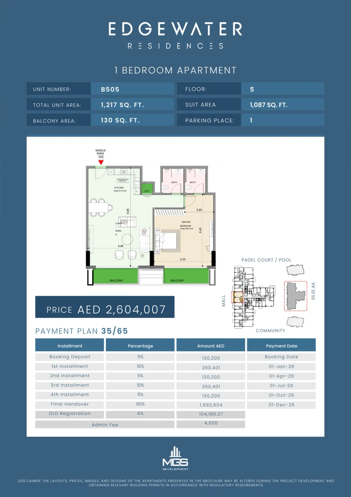 Floor plan for Unit B505