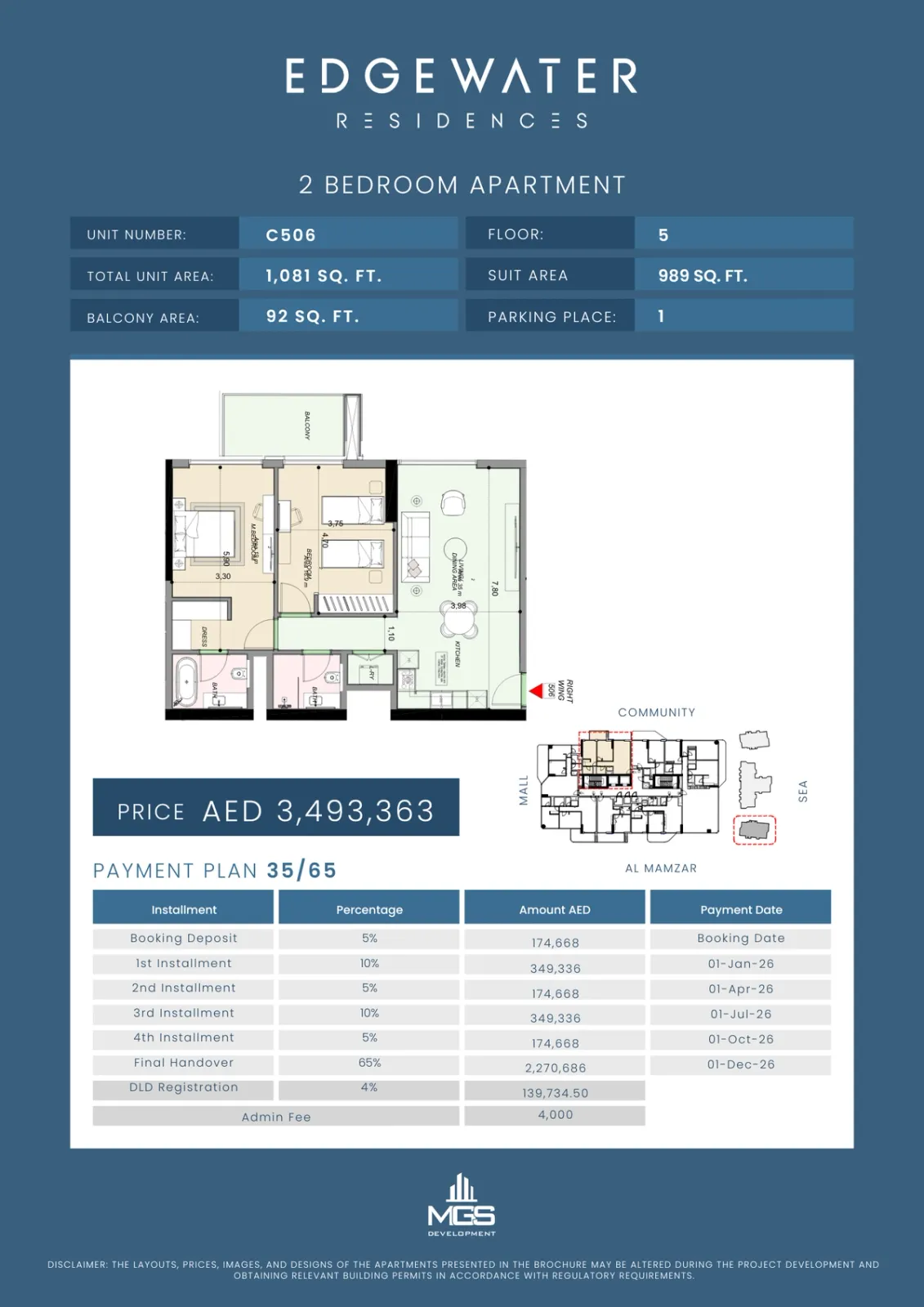 Floor plan for Unit C506