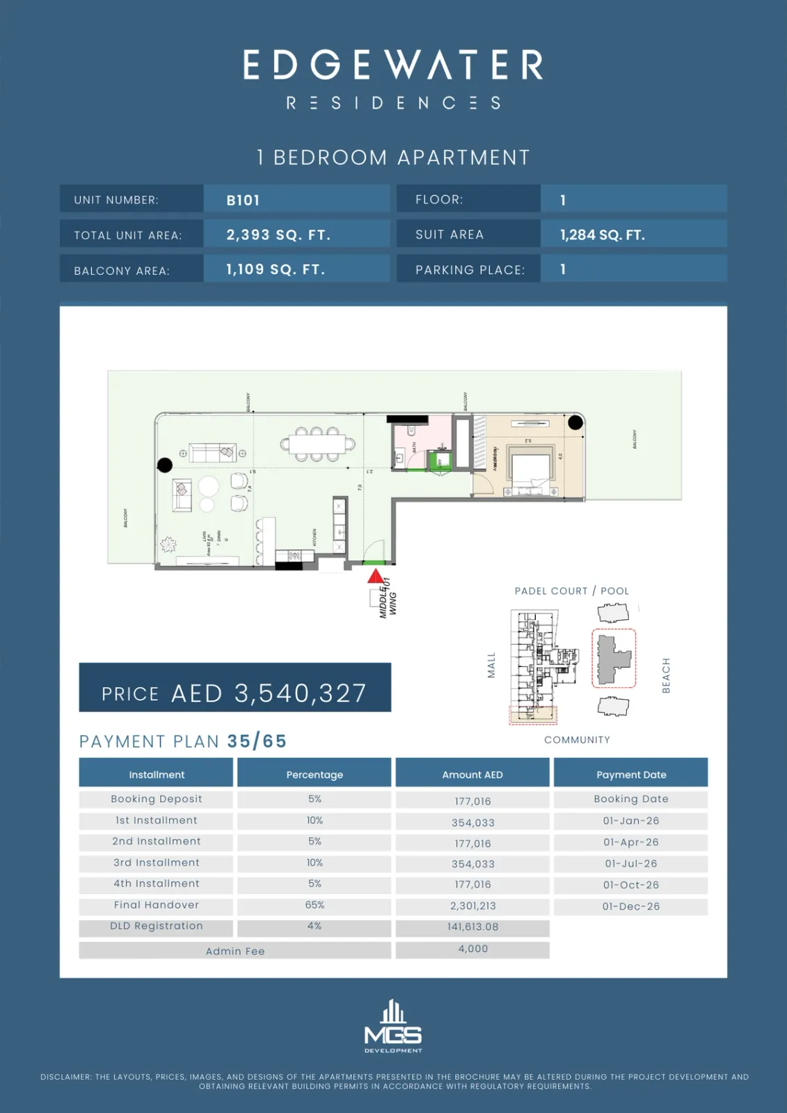 Floor plan for Unit B101