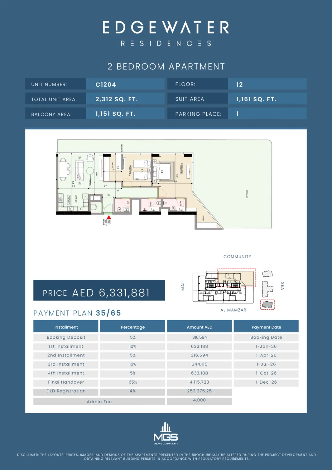 Floor plan for Unit C1204