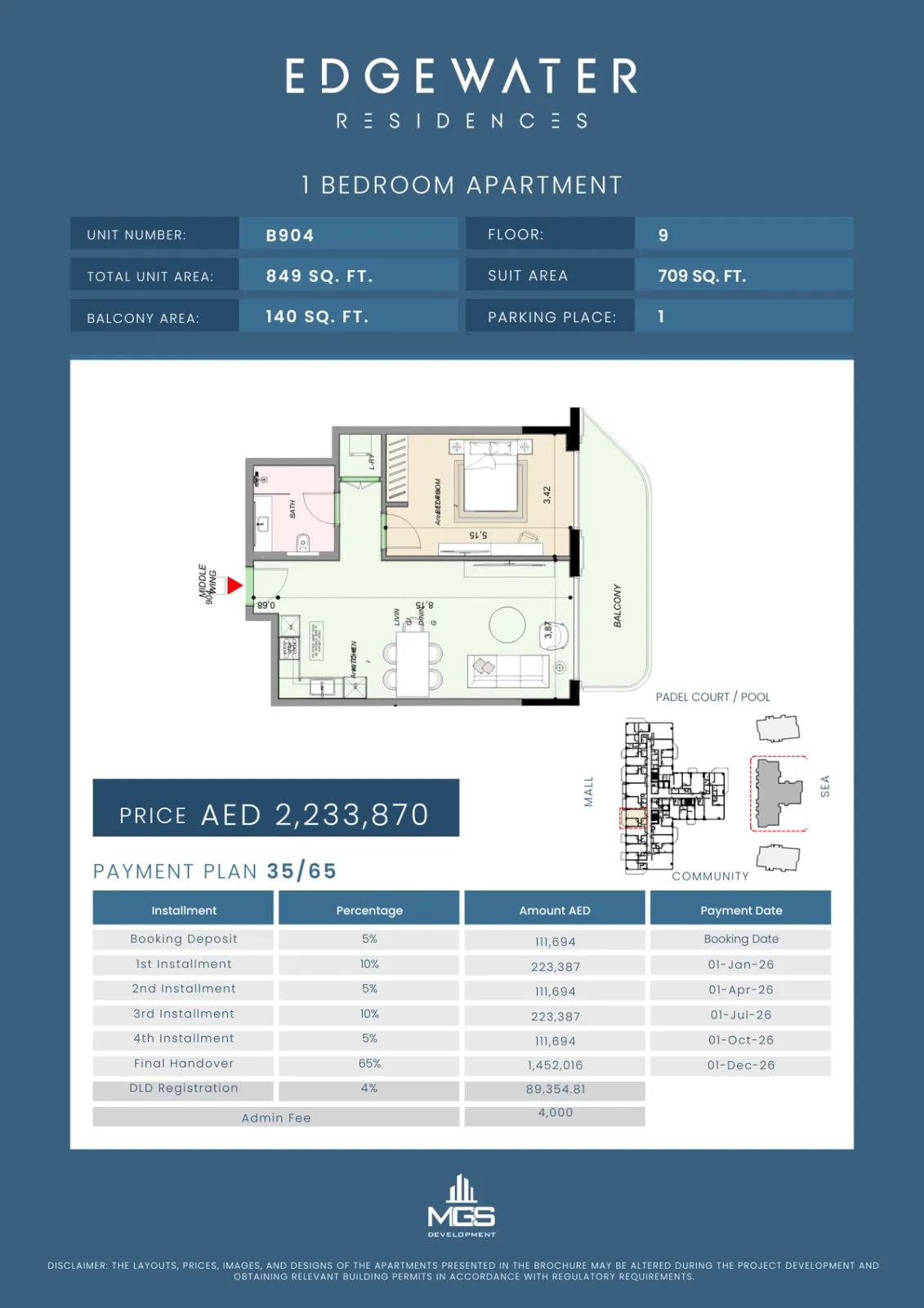 Floor plan for Unit B904