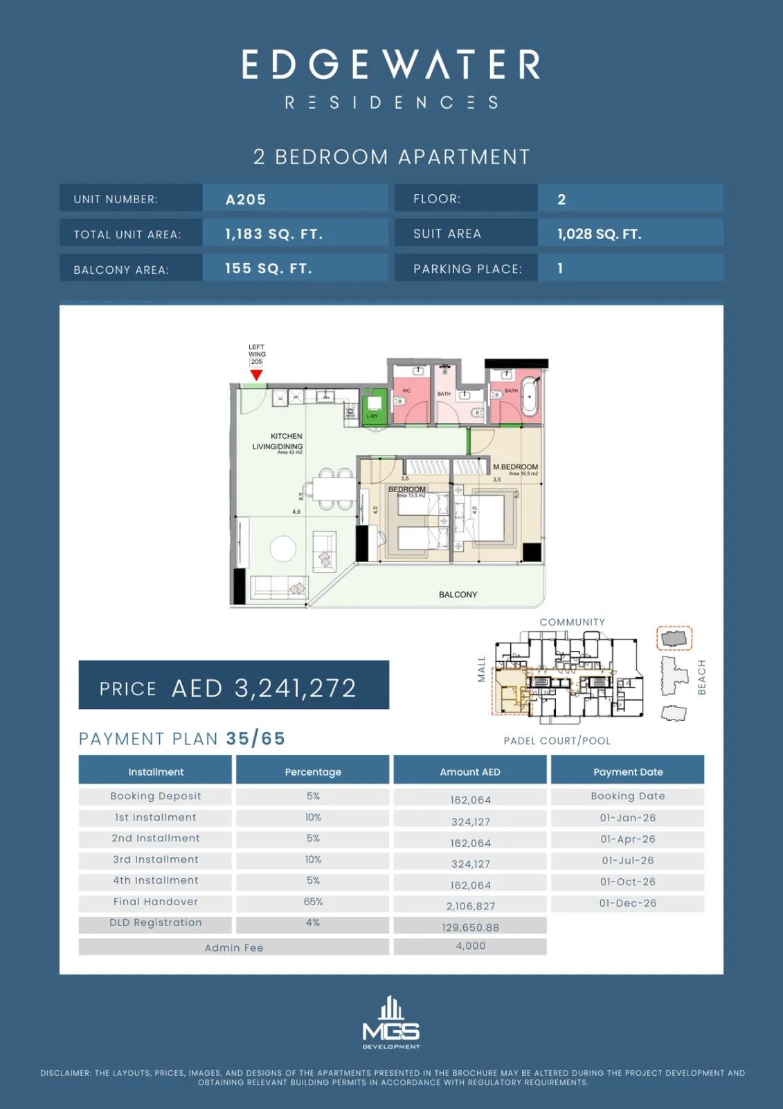 Floor plan for Unit A205