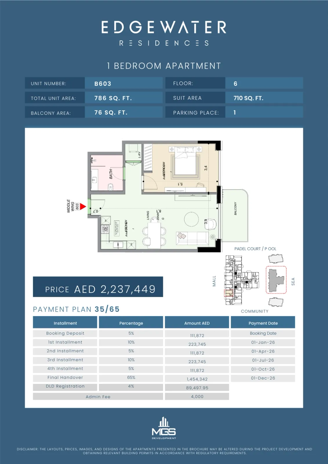 Floor plan for Unit B603