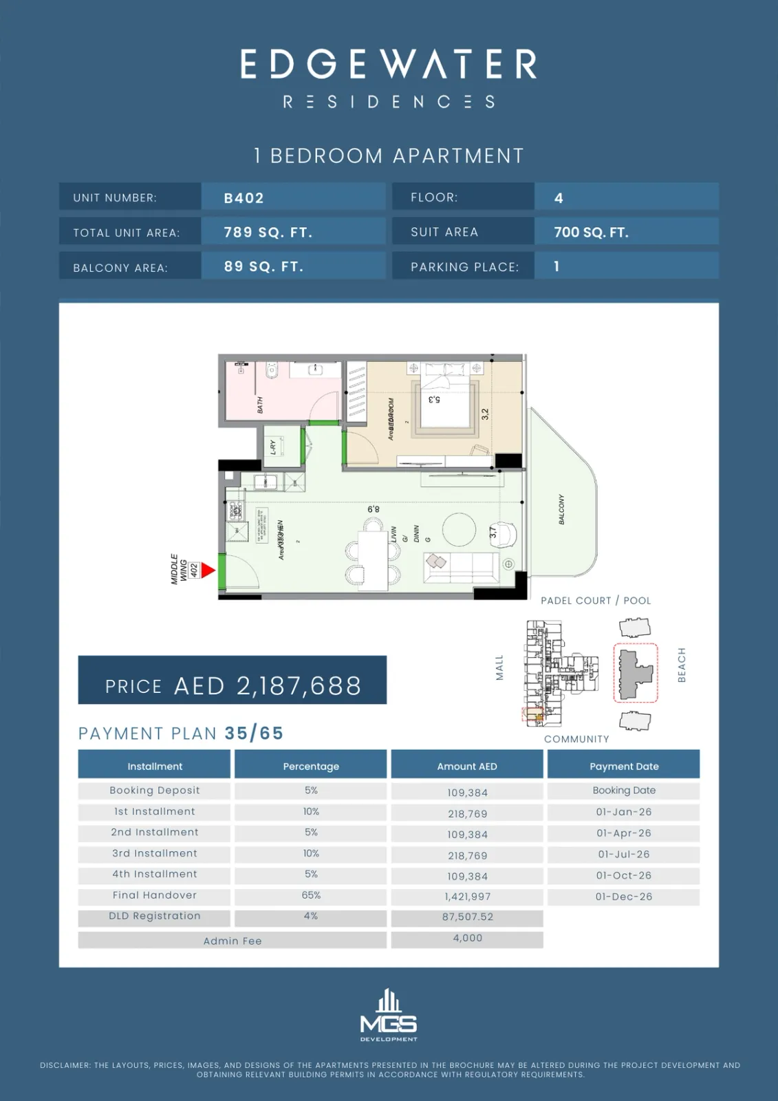 Floor plan for Unit B402