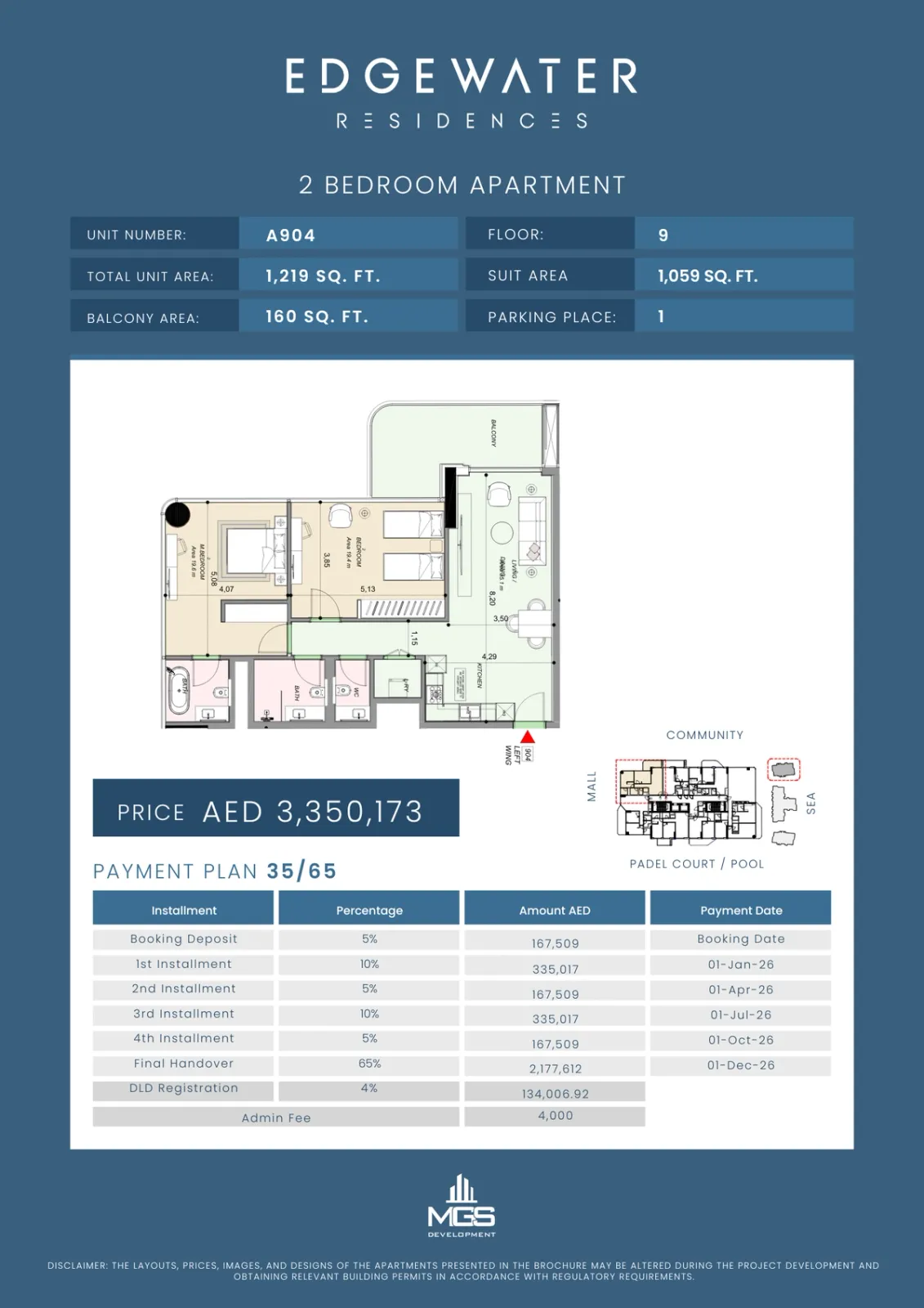 Floor plan for Unit A904
