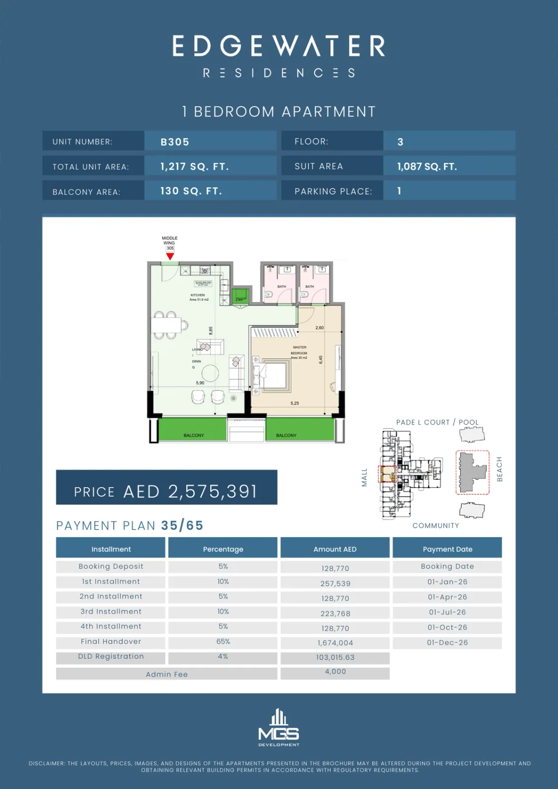 Floor plan for Unit B305