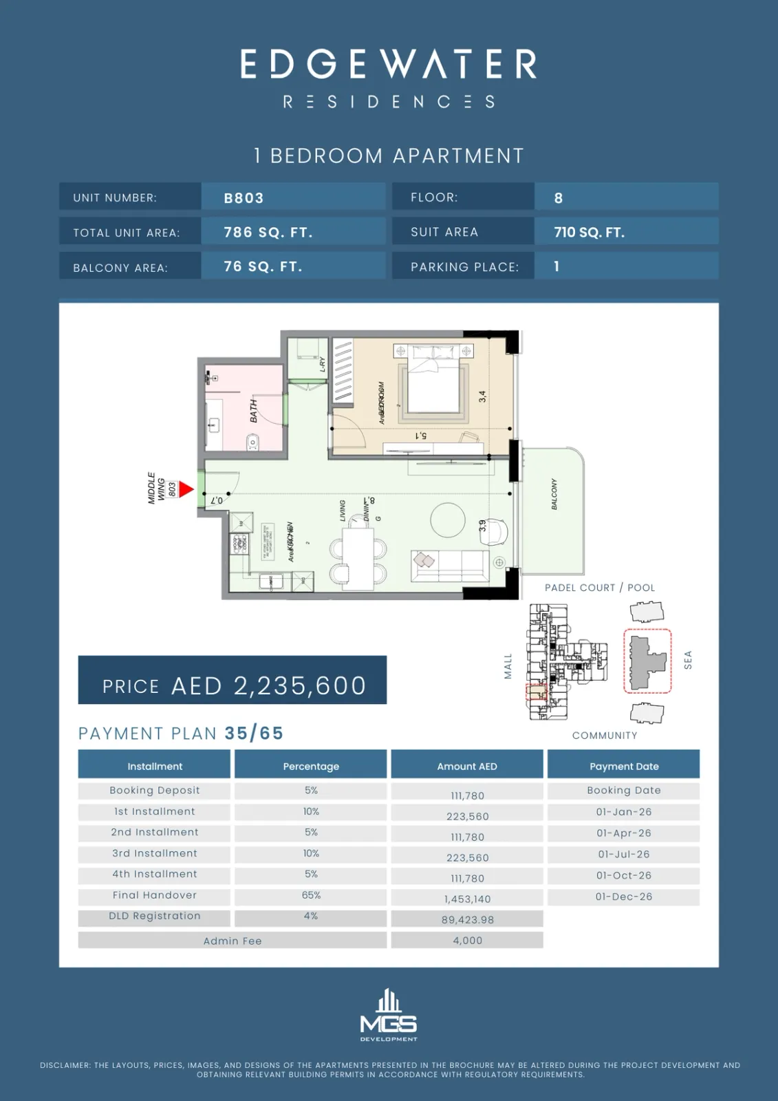 Floor plan for Unit B803
