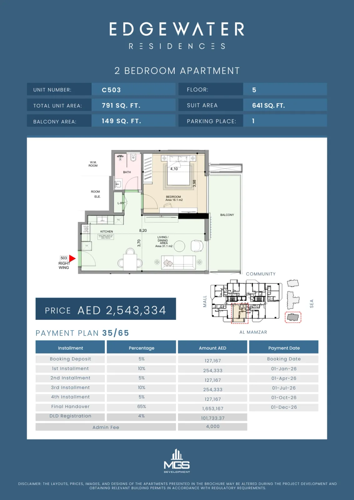 Floor plan for Unit C503