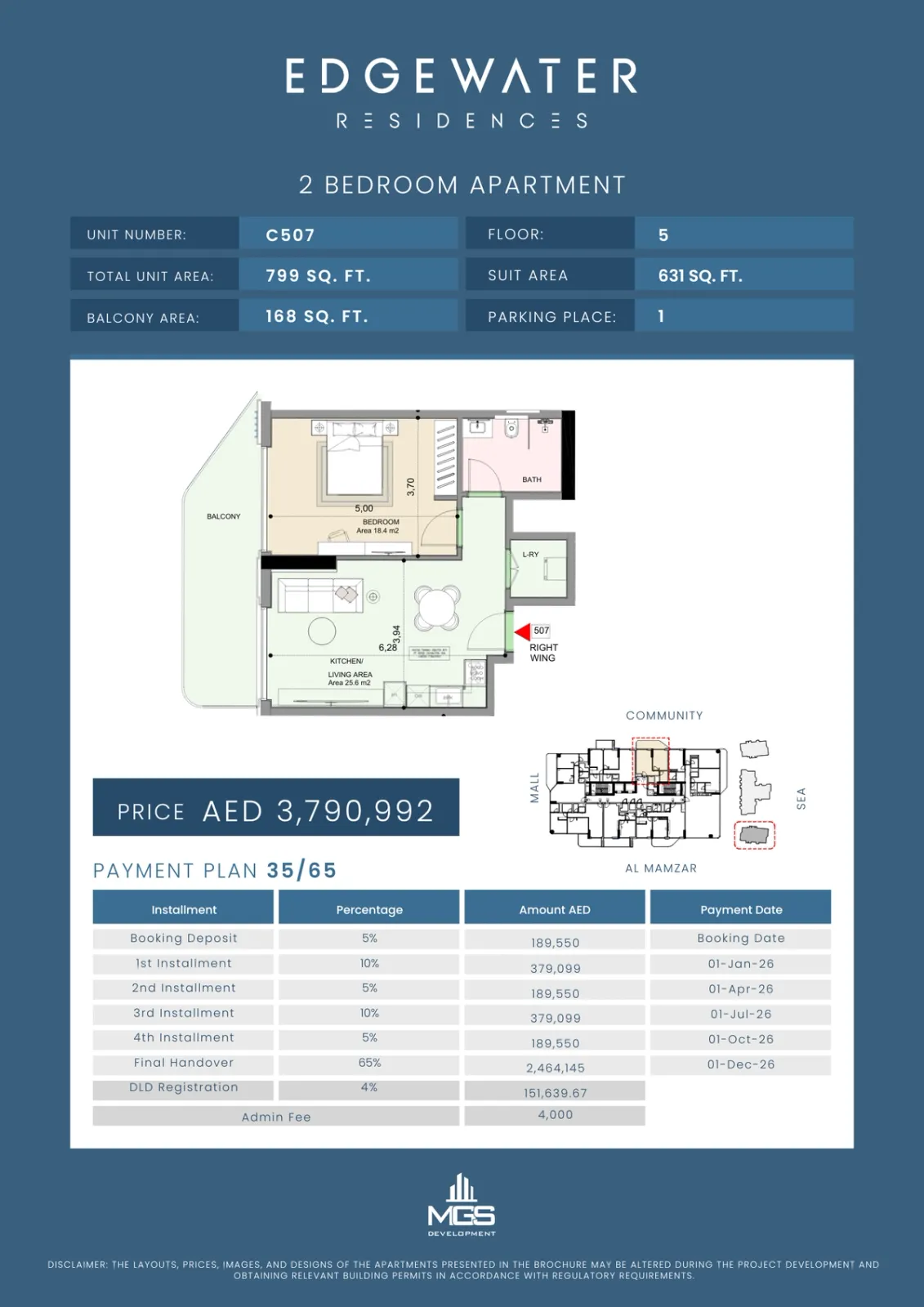 Floor plan for Unit C507