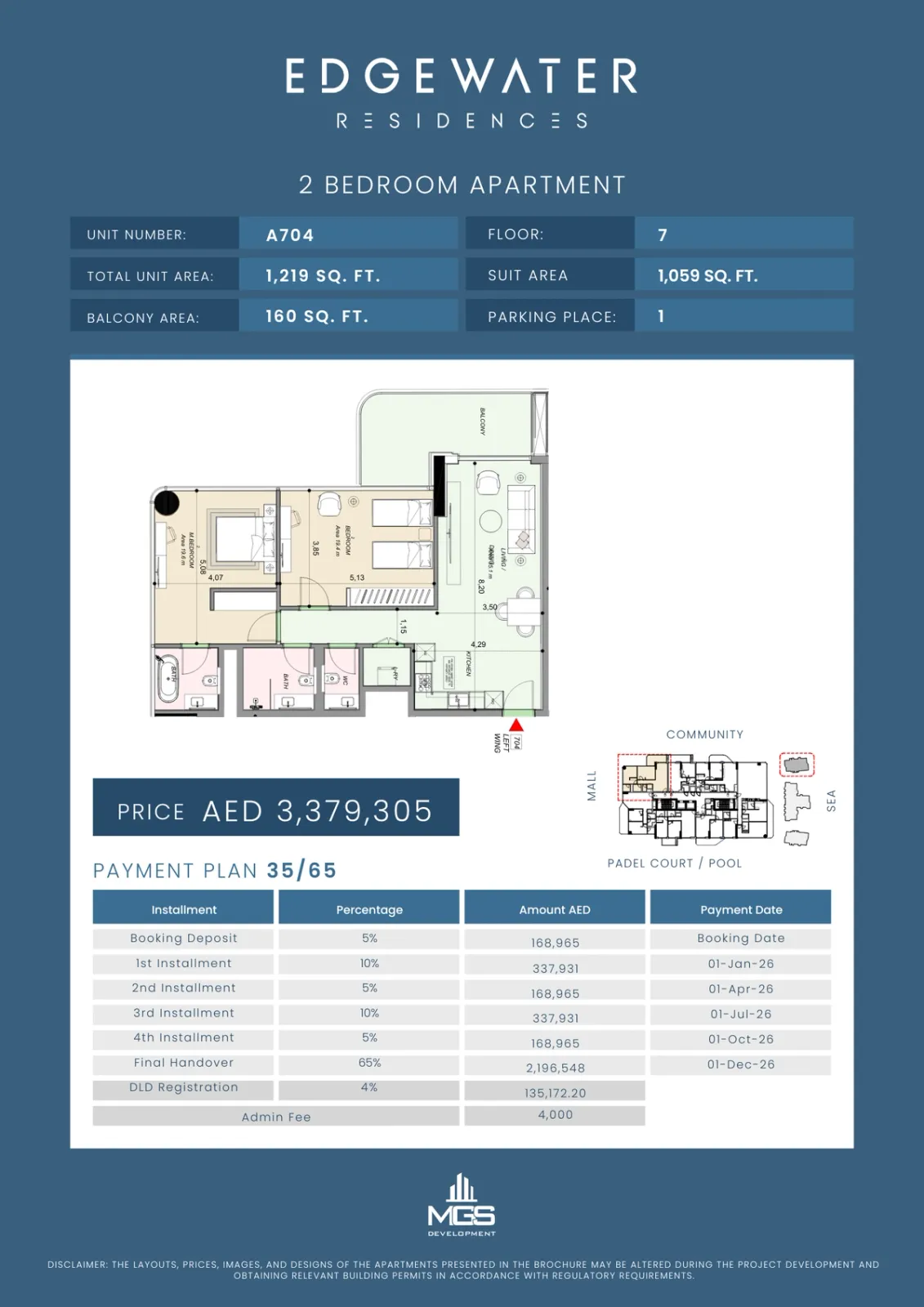 Floor plan for Unit A704