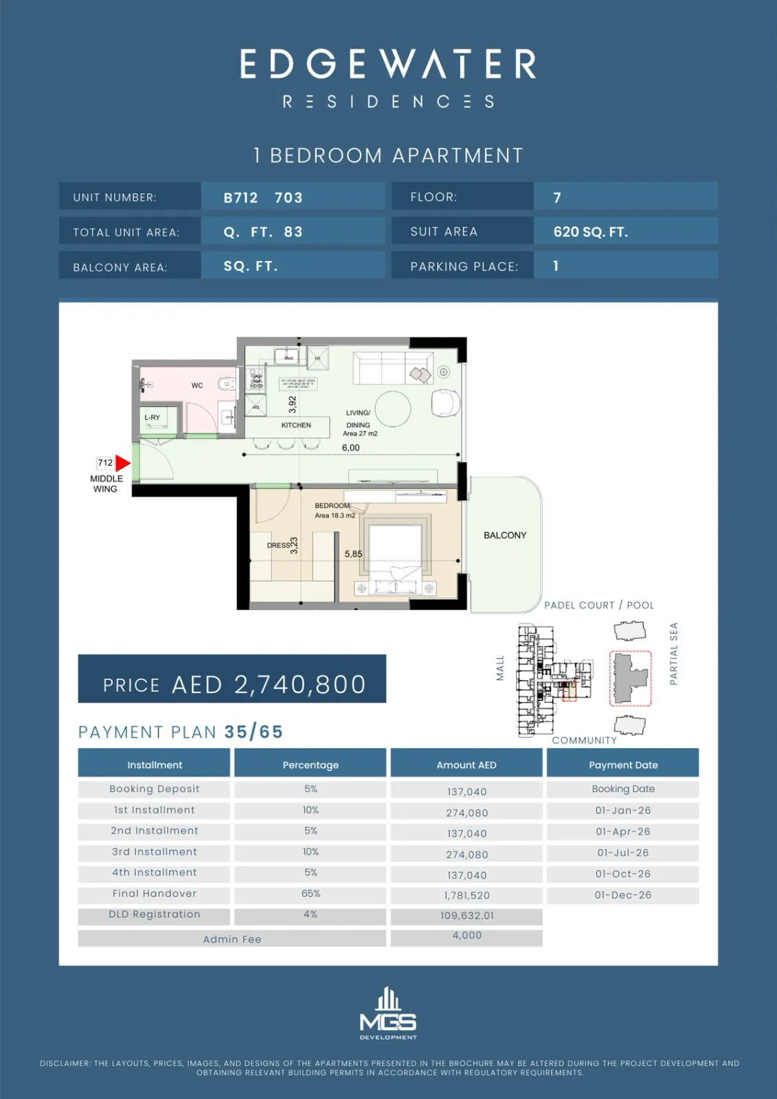 Floor plan for Unit B712