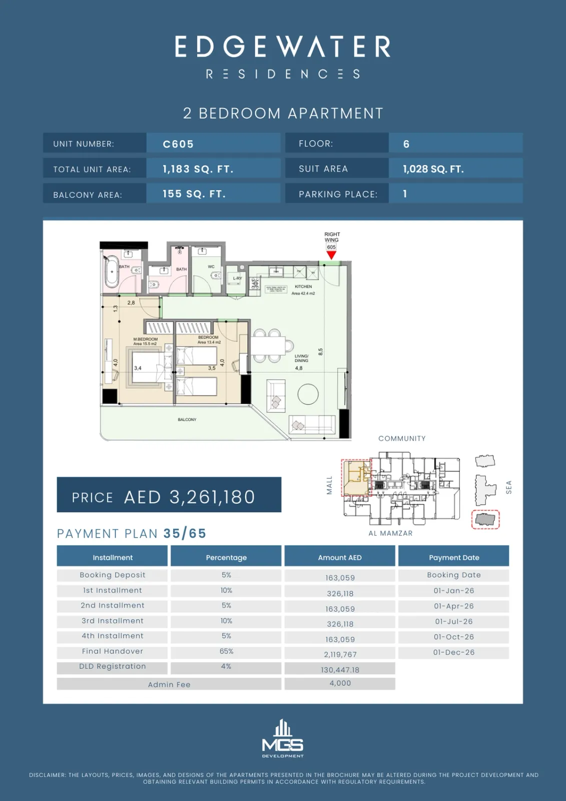 Floor plan for Unit C605