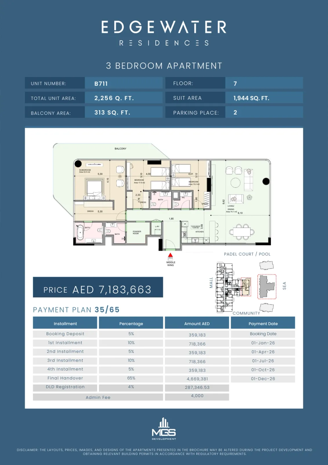 Floor plan for Unit B711