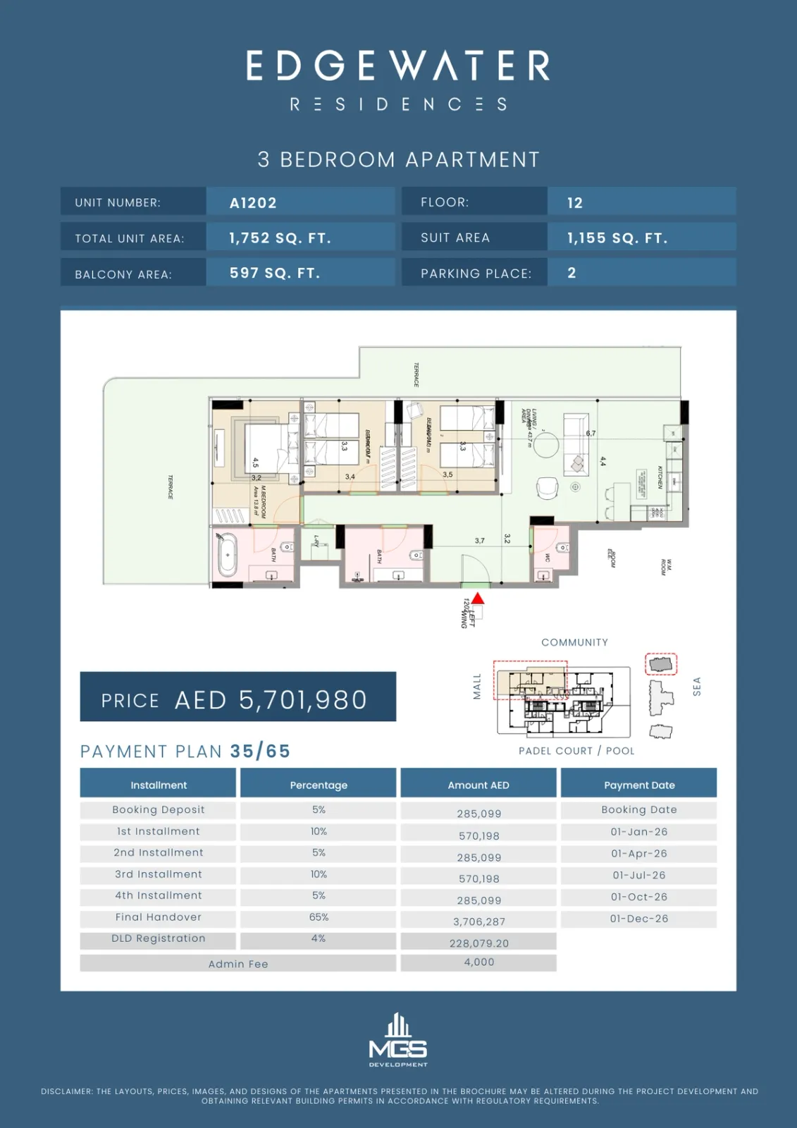 Floor plan for Unit A1202