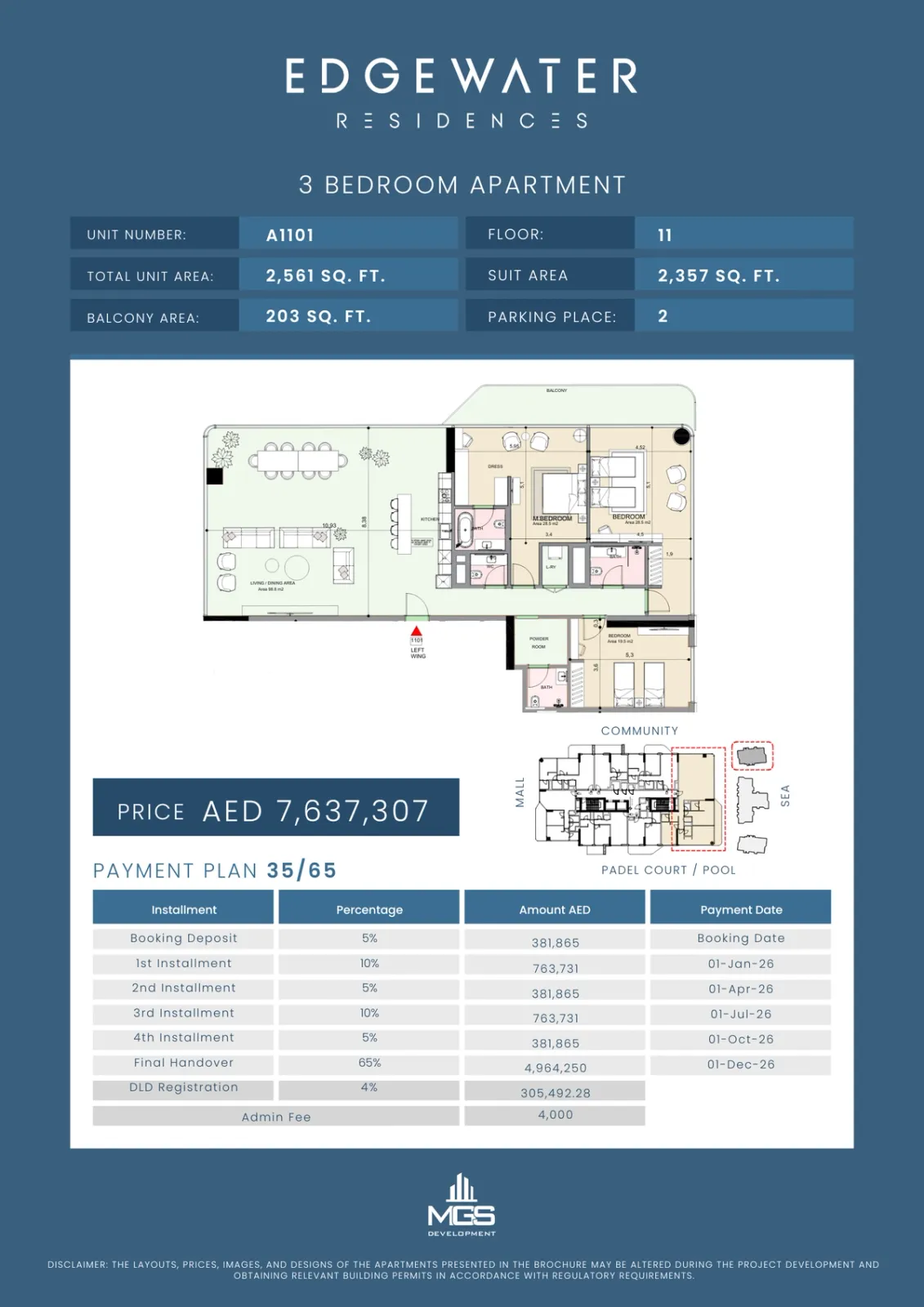 Floor plan for Unit A1101