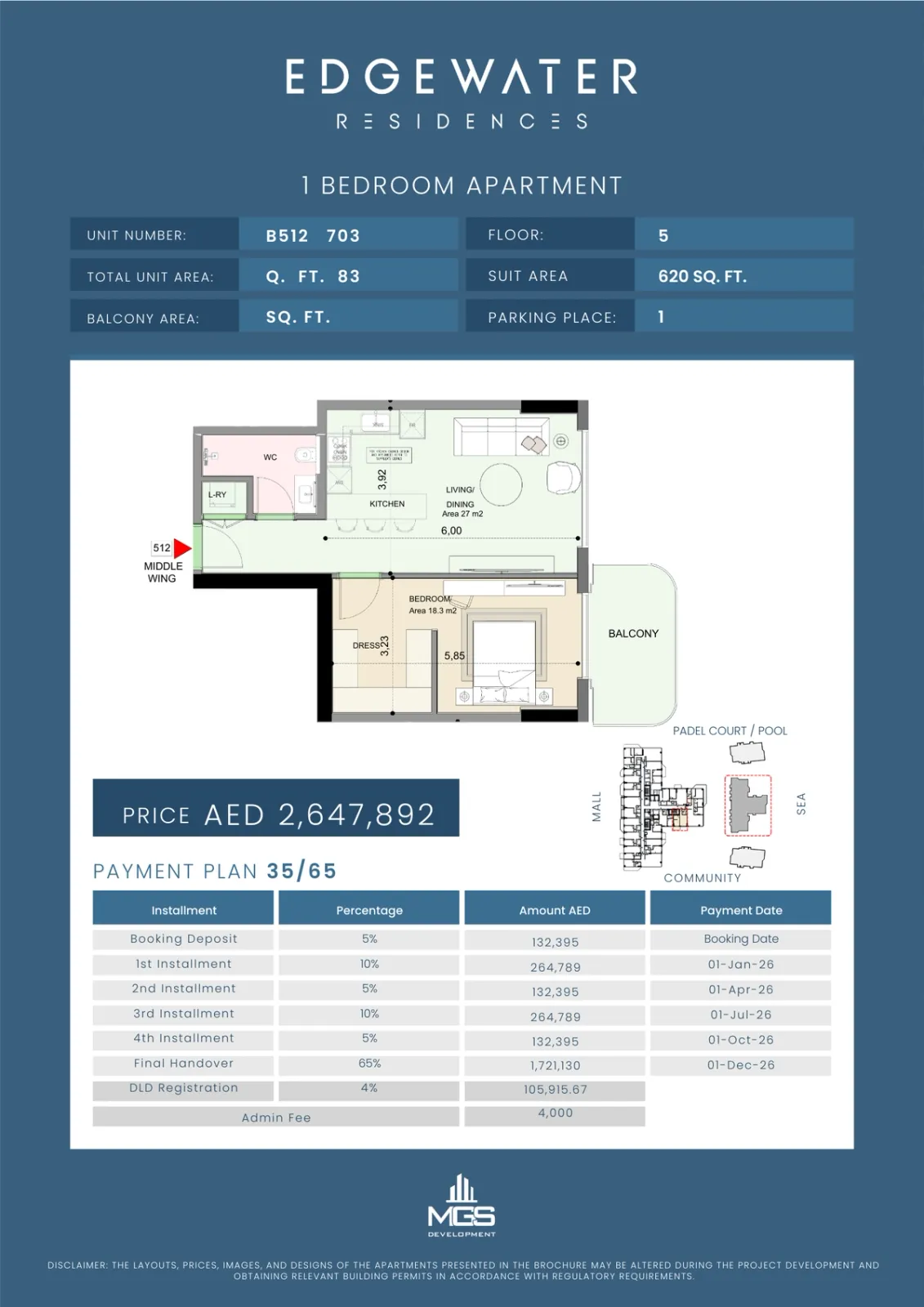 Floor plan for Unit B512
