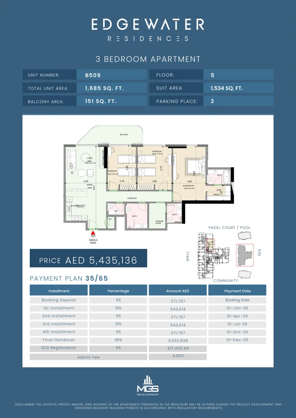 Floor plan for Unit B509
