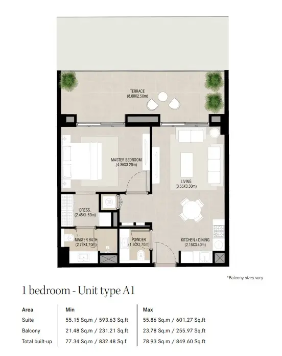 Floor plan for Type A1